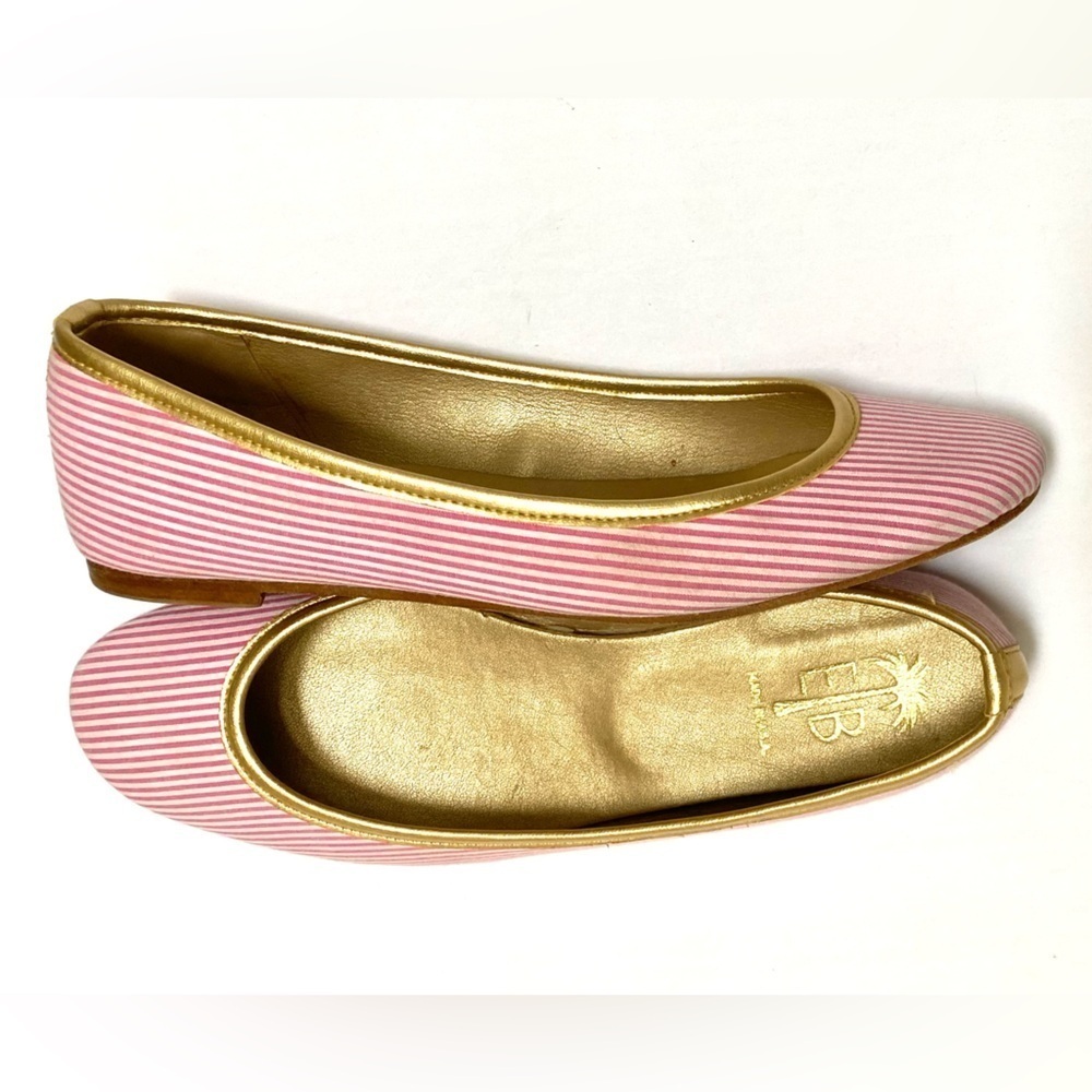 J Peterman Eliza B Love Flats Pink and White Striped Women's Flats Gold trim 11